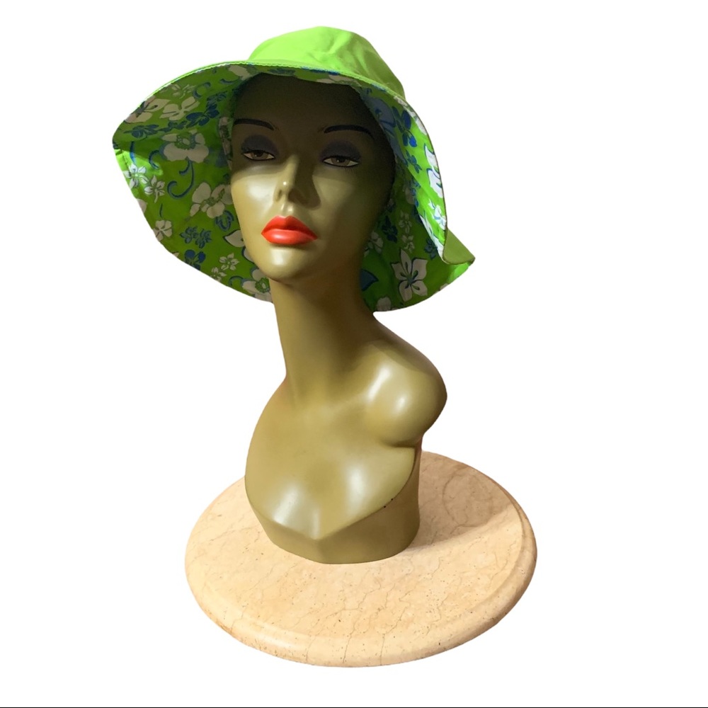 Faded Glory Lime Green Floral Reversible Bucket Hat